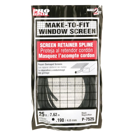 Prime-Line Screen Retainer Spline, 0.195 in., 25 foot, Black Single Pack P 7525